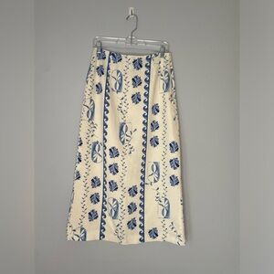 Rachel Zoe linen blend midi long skirt blue print paisley Women’s sz Medium